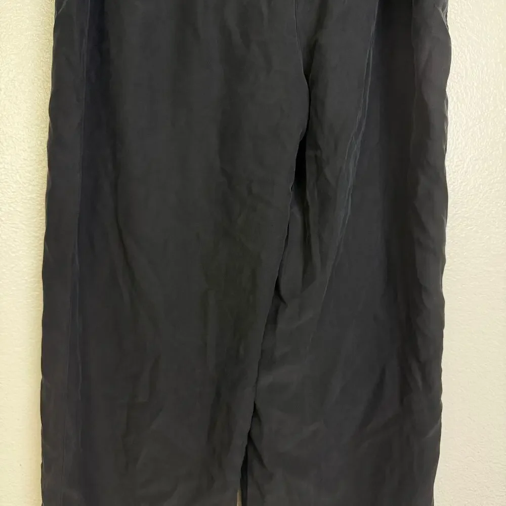 Eileen Fisher Silk Pants Womens Medium Black Wide Leg Pull On Crop Elastic 24.5" - Picture 4 of 9